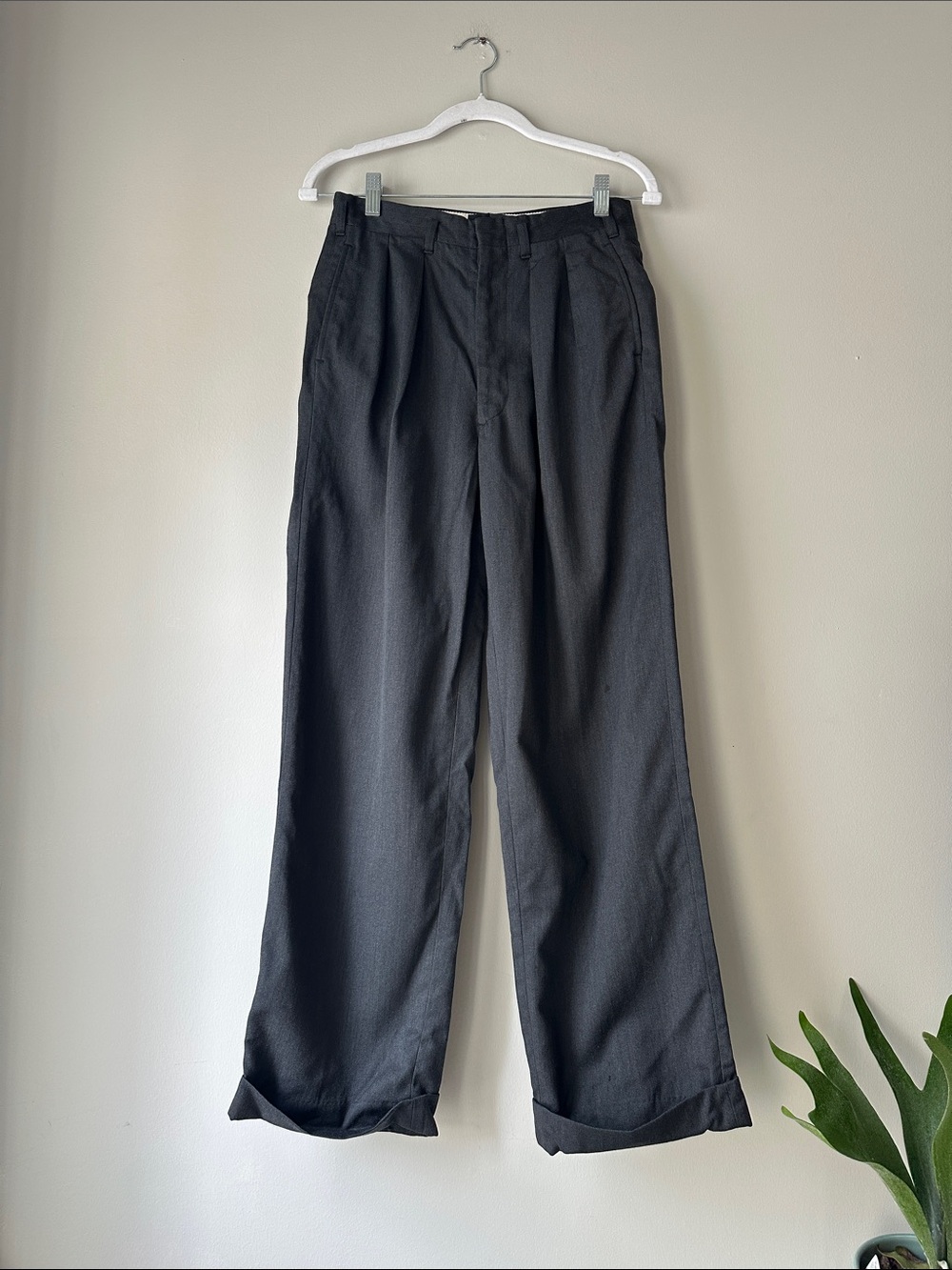 Vintage Wool Charcoal Gray Cuffed Trousers
